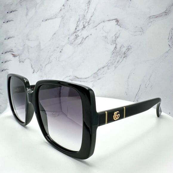 New Gucci Sunglasses Black Square Gold Interlocking GG Metal Logo Italy - Picture 16 of 16